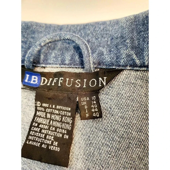 Vintage I.B. Diffusion Denim Jean Jacket Silver & Turquoise Studs Size 1… - Picture 13 of 14